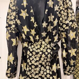 LoveShackFancy Black and Gold Star Dress